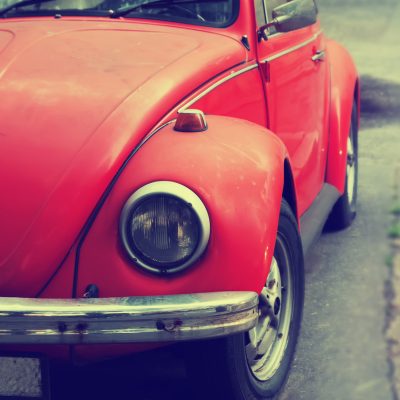 Old red car close-up